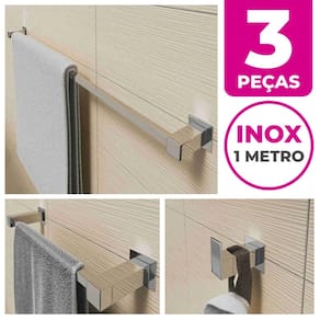 Kit Acessórios Para Banheiro 3 Peças Aço Inox Linha Quadrada Q3G