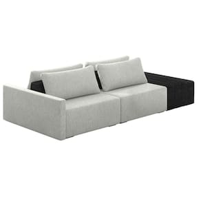 Sofá Ilha Modular Living com Puff 232cm Georgia K04 Linho Cinza/Preto - Mpozenato