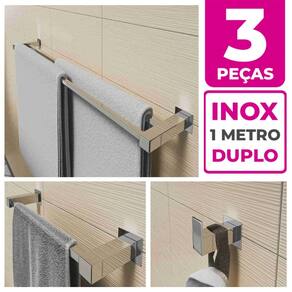 Kit Acessórios Para Banheiro 3 Peças Aço Inox Linha Quadrada Q3H