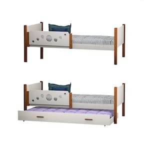 Kit 2 Camas Solteiro Star Com 1 Cama Auxiliar - Branco/Castanho Claro - Divaloto Móveis