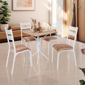 Mesa De Jantar Quadrada Com 4 Cadeiras Aço 68cm Branco Carvalho Caspian Shop Jm