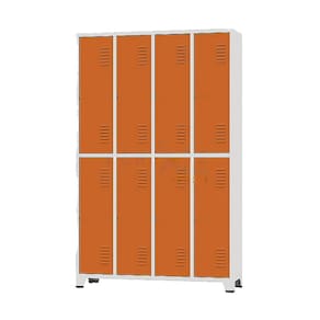 Armário Roupeiro De Aço Para Vestiário 8 Portas Locker Laranja com Chave