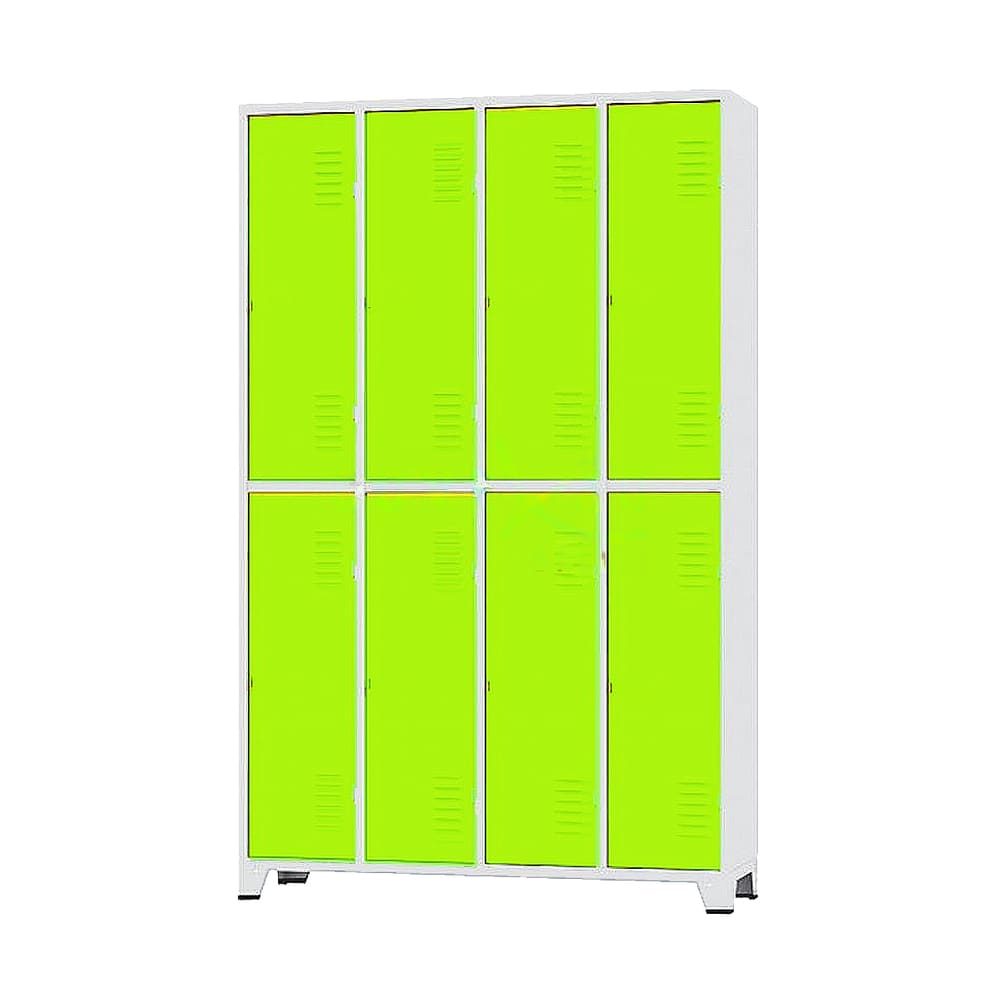 Armário Roupeiro De Aço Para Vestiário 8 Portas Locker Verde com Chave