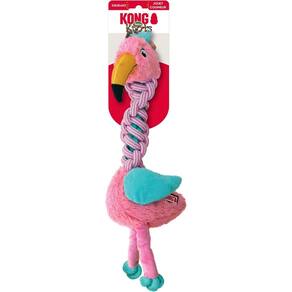 Brinquedo Kong Knots Twists Assorted Pelucia Flamingo de Corda e Apito Para Cães Pequeno e Medio