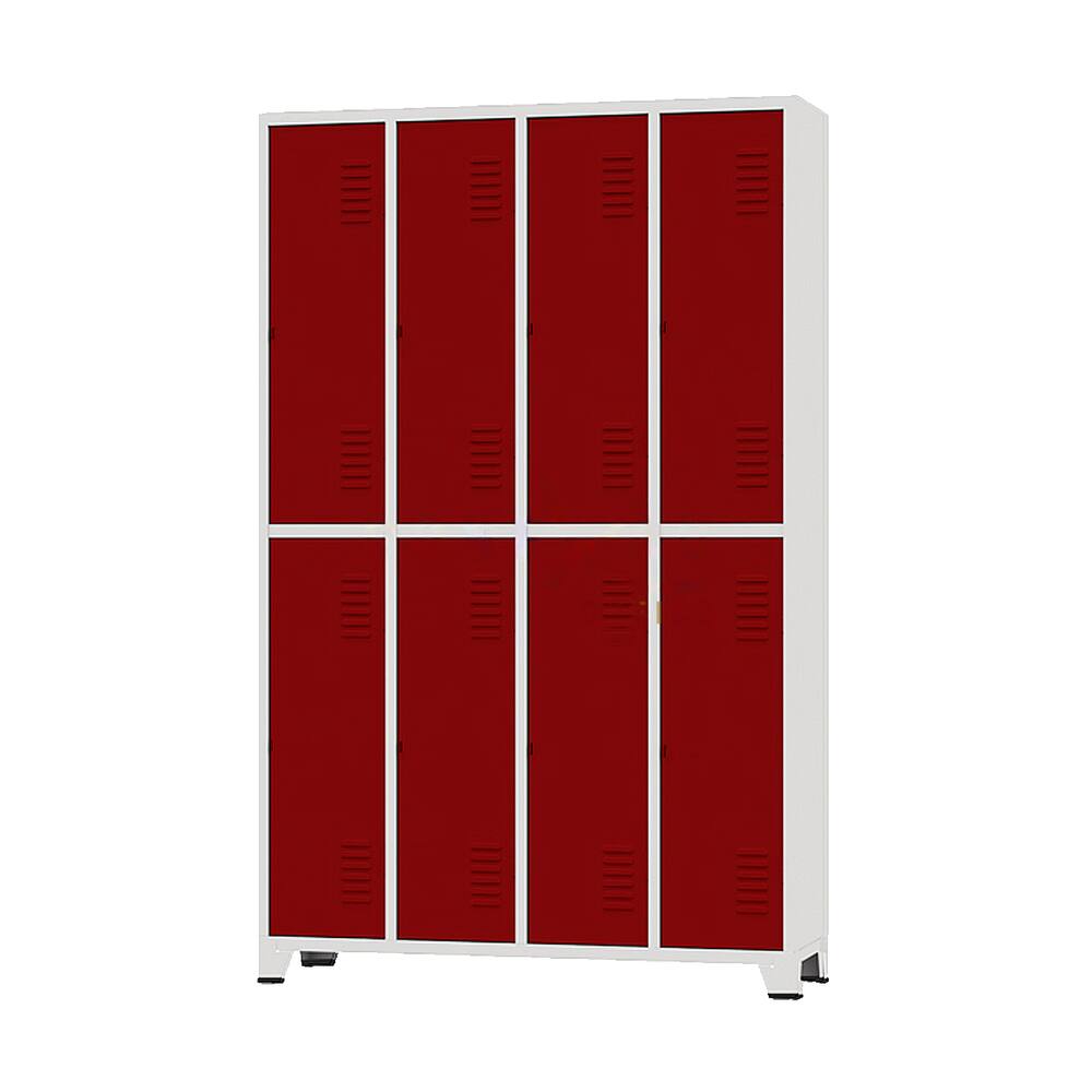 Armário Roupeiro De Aço Para Vestiário 8 Portas Locker Vermelho com Chave