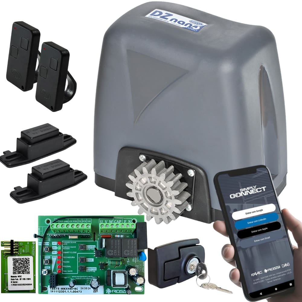 Kit Motor Portão Deslizante Nano Turbo 36 Wifi App Celular Rossi 600kg 220V