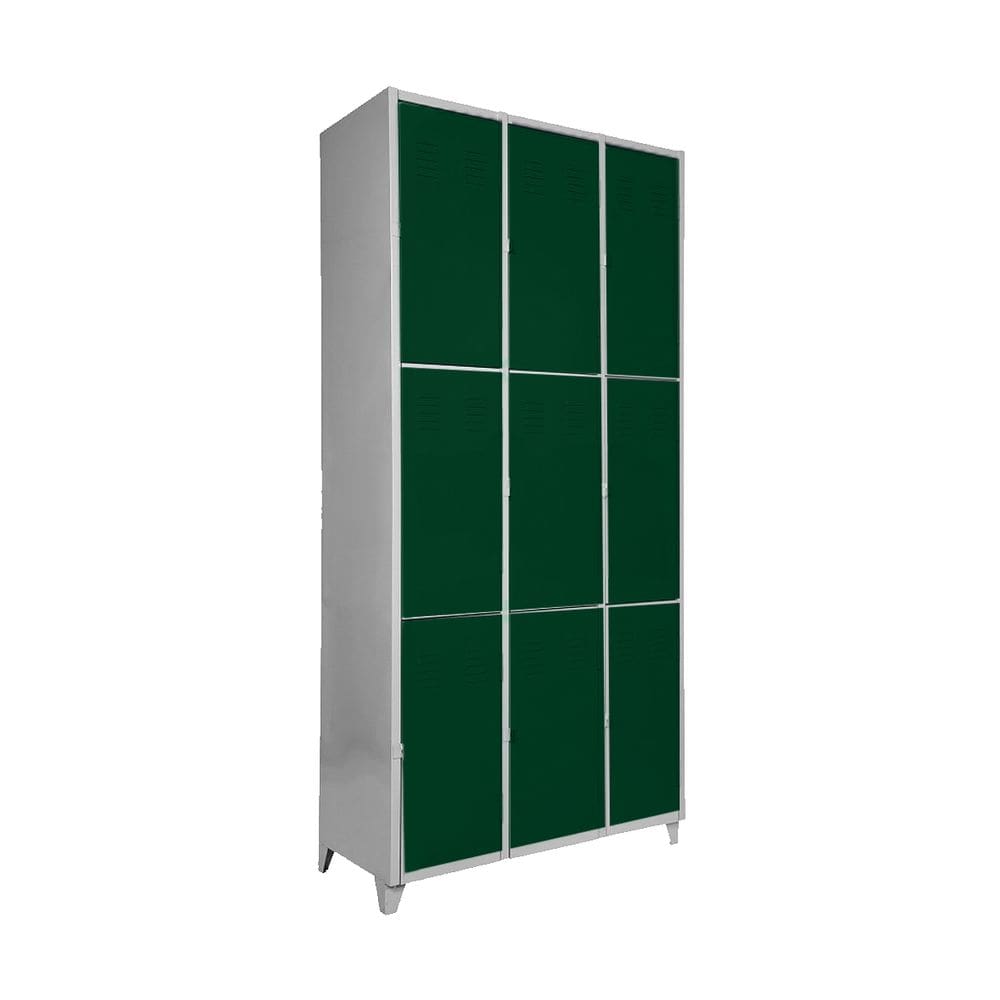 Armário Roupeiro De Aço Vestiário Academia 9 Portas Verde Escuro com Chave