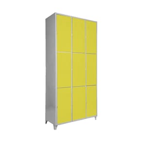 Armário Roupeiro De Aço Vestiário Academia 9 Portas Amarelo com Chave
