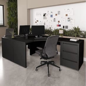 Conjunto Home Office 1 Mesa em L 1 Mesa 135cm 1 Gaveteiro Ficus Cabecasa Madeiramadeira Preto