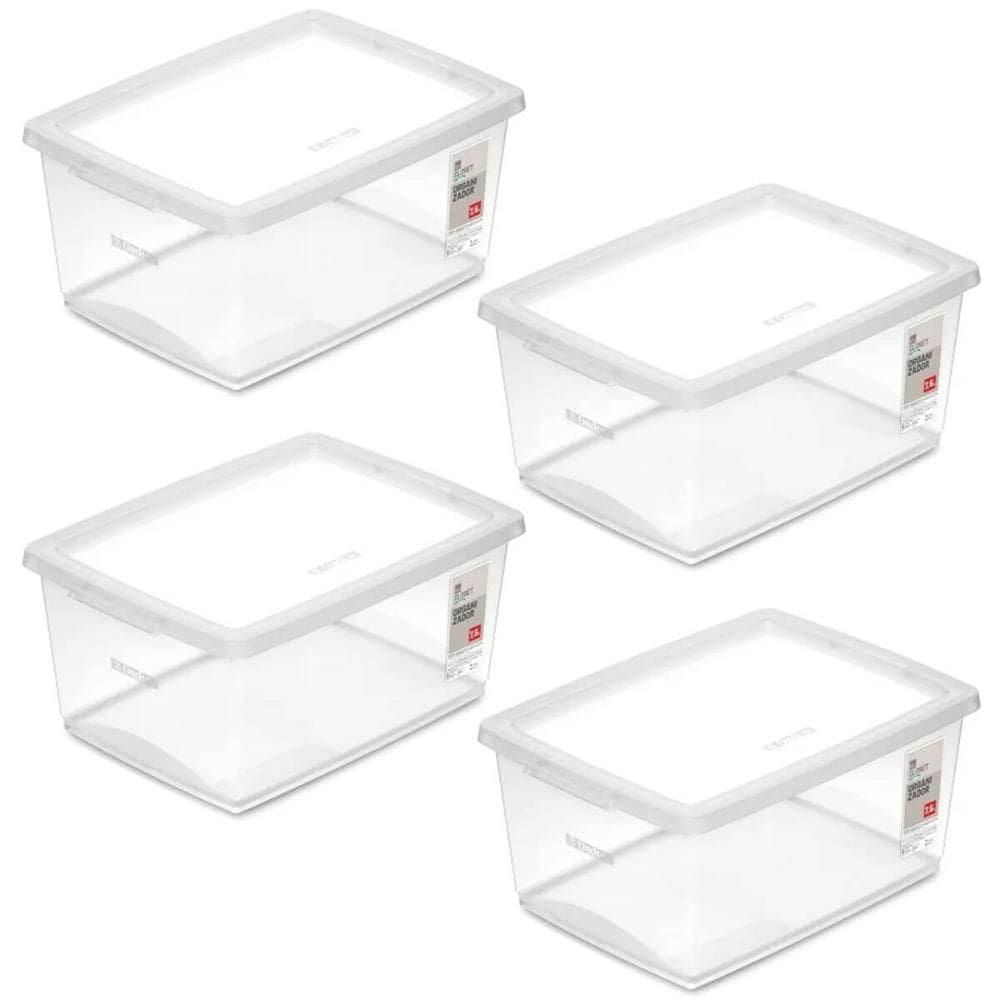 4 Caixas Organizadoras com Tampa 7,5L Ordene Empilháveis Esc