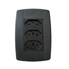 Conjunto 3 Tomadas Preta Monobloco 2P+T 10A 250V 4X2 Ilumi