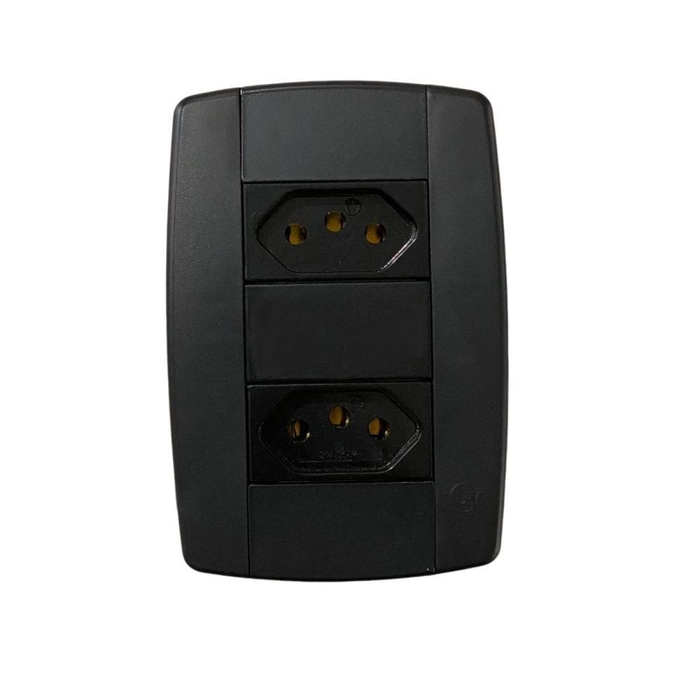 Conjunto 2 Tomadas Preta Monobloco 2P+T 20A 250V 4X2 Ilumi