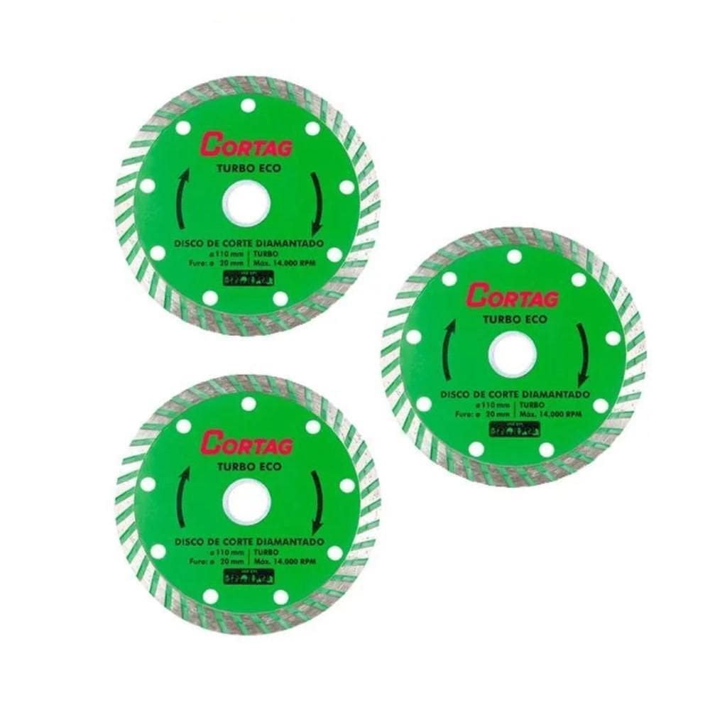 Kit 3 Disco De Corte Diamantado Turbo Eco 110X20Mm 4.3/8``