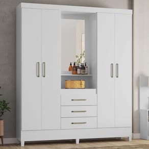Guarda Roupa Casal 4 Portas Com Espelho e 3 Gavetas Colombo