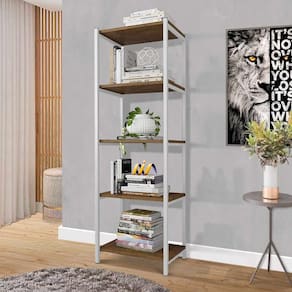 Aparador De Sala Em Aço 5 Prateleiras 50 cm Imbuia Branco Zed Steel Mobile