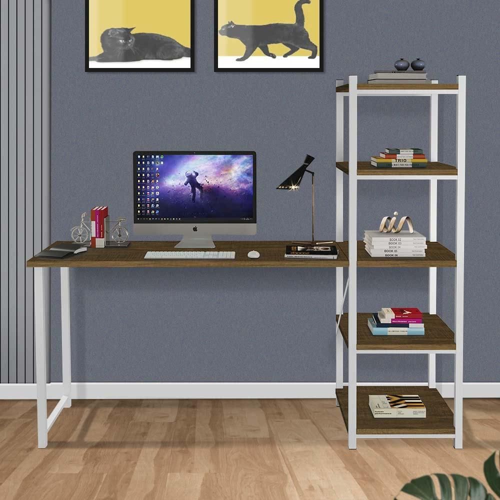Escrivaninha Para Quarto Em Aço Com Torre Imbuia Branco Sett Shop JM - Marrom