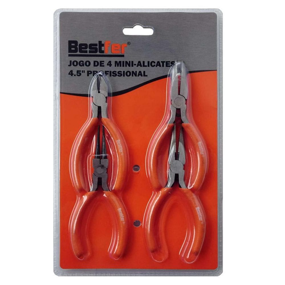 Jogo De 4 Mini Alicates 4.5" Profissional Aço Carbono E Cabo Antideslizante Bestfer BFH0042