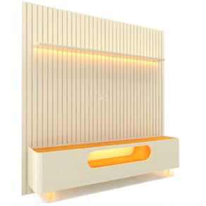 Painel Gelius Nobre e Rack nobre com LED para TV de ate 85 polegadas pês de vidro OFF White Naturale