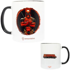 Caneca Deadpool Porcelana Branca E Preta 350ml Oficial Marvel