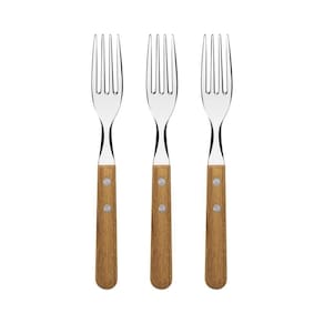 Garfos De Mesa Tramontina Dynamic Com Laminas Em Aço Inox E Cabos De Madeira Natural 3 Peças
