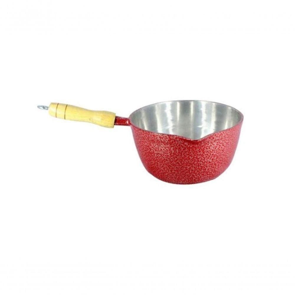 Caçarola Alumínio Craqueada Cabo Madeira 18Cm Vermelho