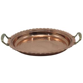 Bandeja Redonda Cobre Puro Com Alças Em Liga De Bronze 43Cm