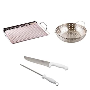 Jogo Para Churrasco Bandeja Wok Faca E Chaira 4 Peças Prana
