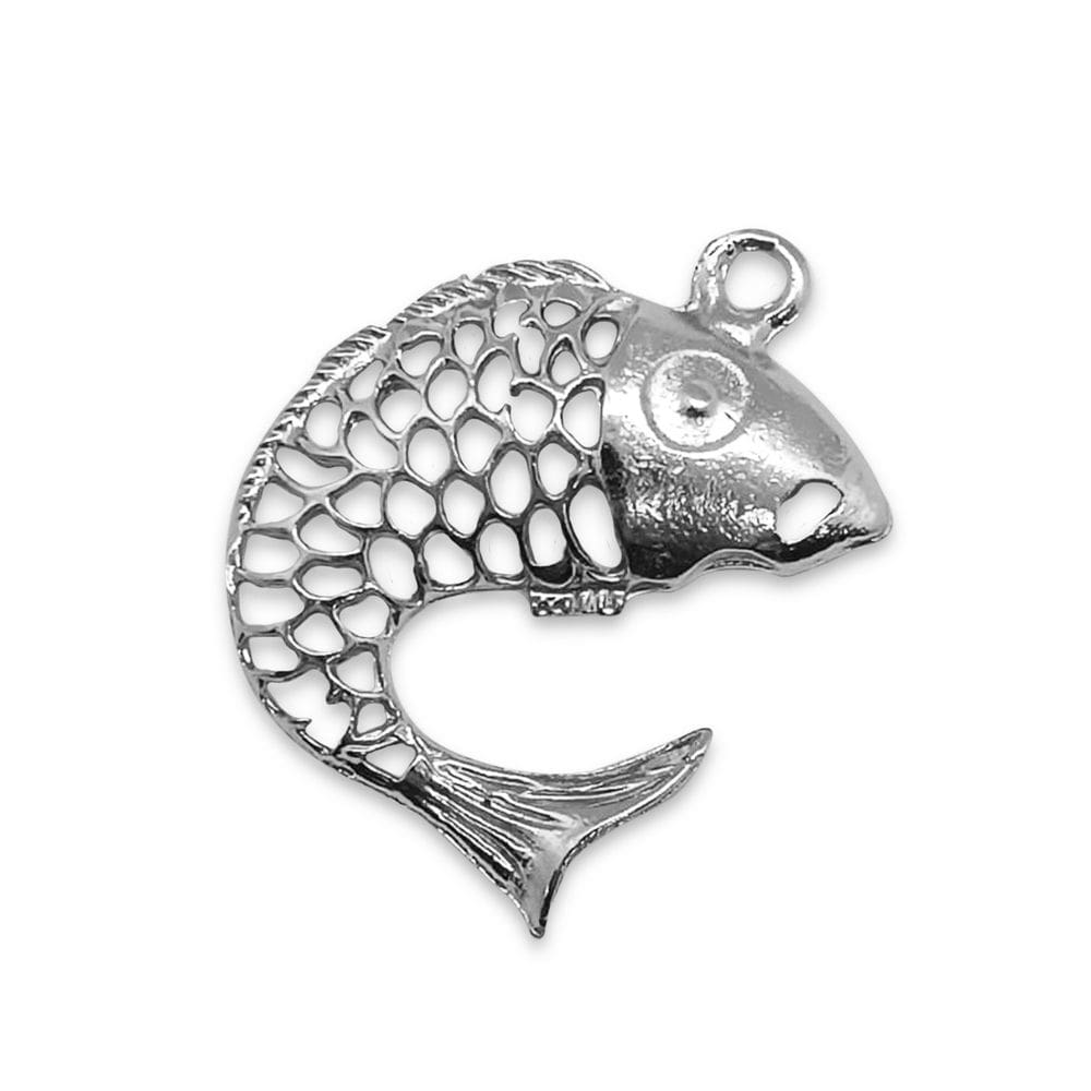 Pingente Prata Peixe Carpa Prosperidade e Força Total 4 cm