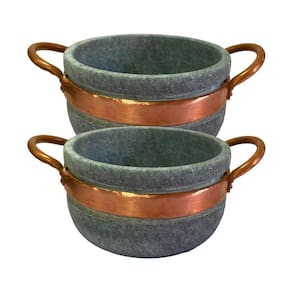 Kit 2 Cumbucas Alça De Cobre Pedra Sabão Caldo Sopa 500Ml