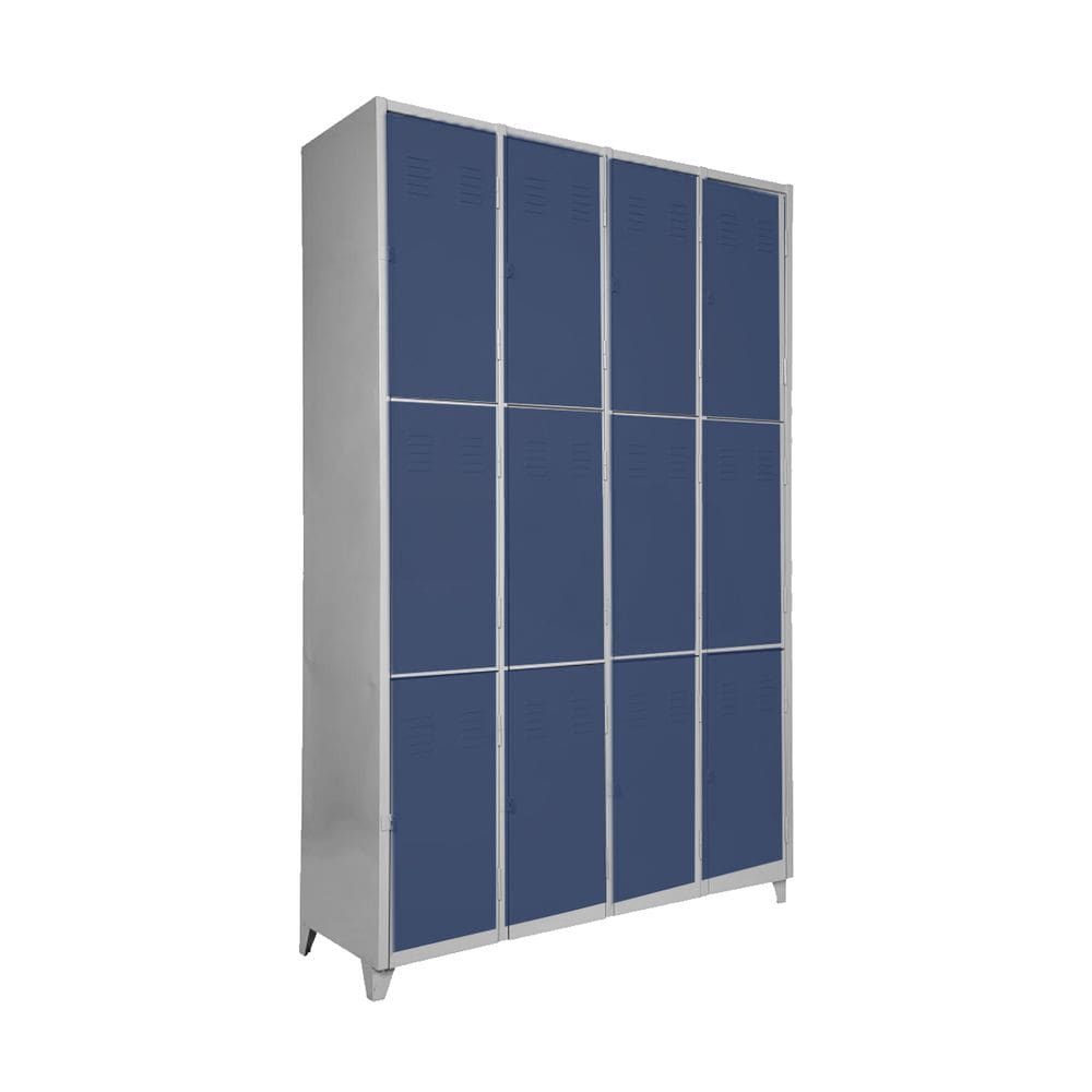 Armário Roupeiro Locker De Aço 12 Portas Vestiário Azul Marinho com Chave