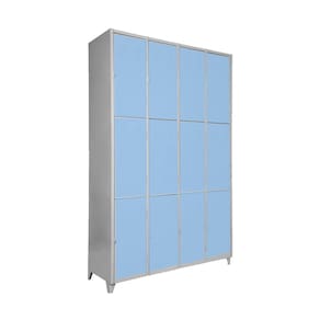 Armário Roupeiro Locker De Aço 12 Portas Vestiário Azul Claro com Chave