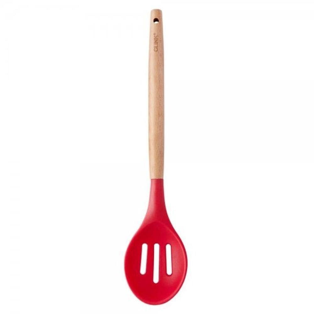 Colher Vazada De Silicone Com Cabo Madeira 32 Cm - Clink
