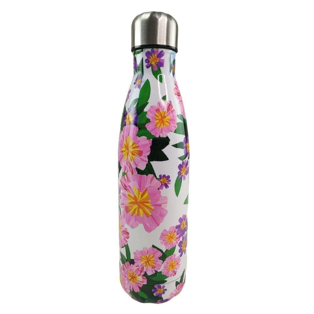 Garrafa Termica Estampa Flores Floral 500ml Inox Colorido Florido Conserva Suco Cha Agua Gelada