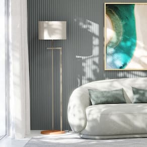 Luminária Salone Aço Carbono Champanhe Cúpula em Tecido Brugges Palha