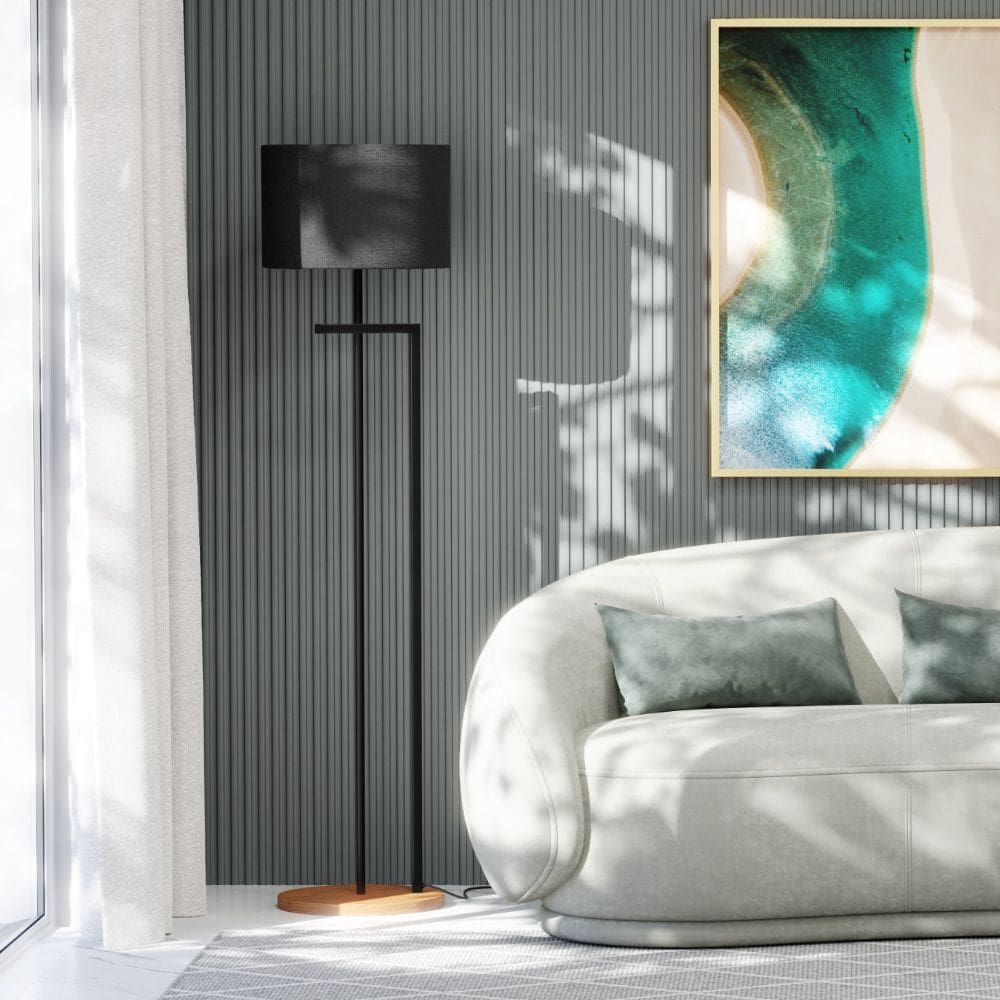 Luminária Indústrial de Chão Salone Preto com Cúpula Preta Unidecor