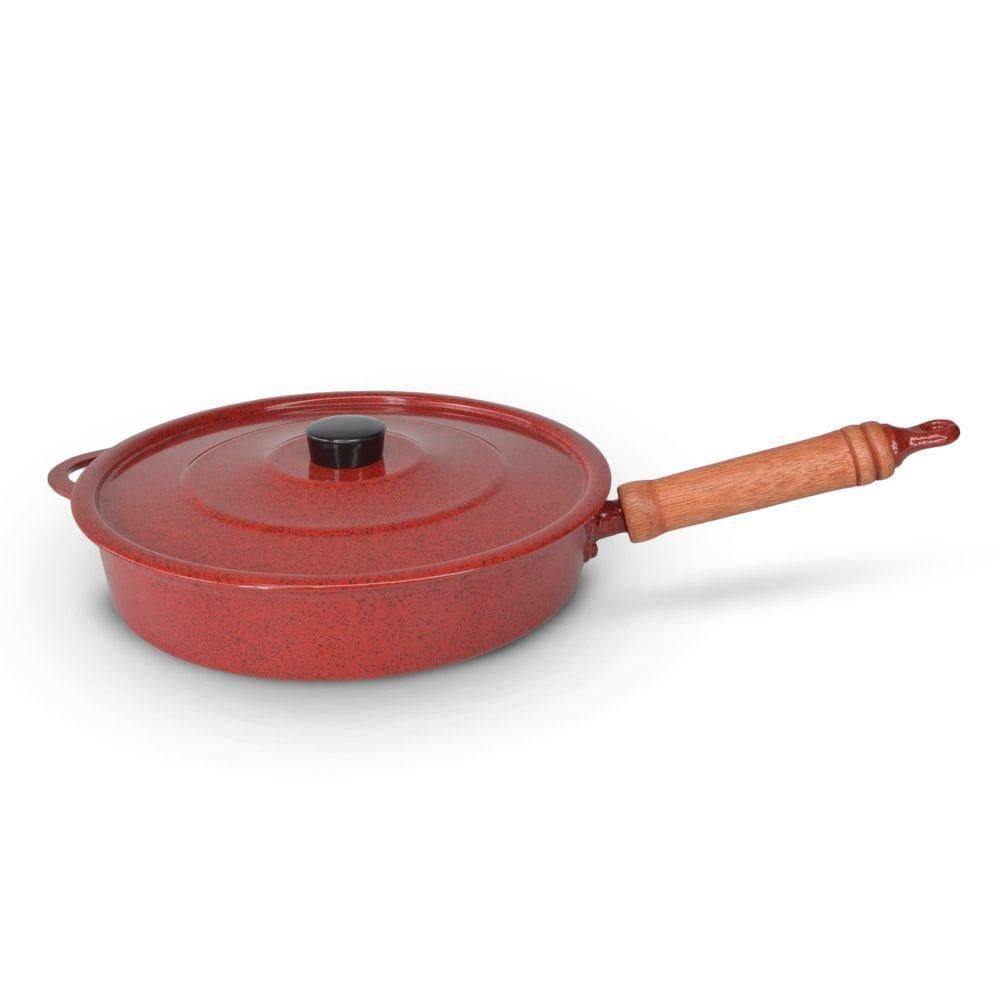 Frigideira Fundida Alumínio Batido Grosso Com Tampa 26cm - Vermelho
