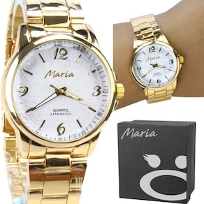 relogio feminino banhado ouro aço inox + caixa