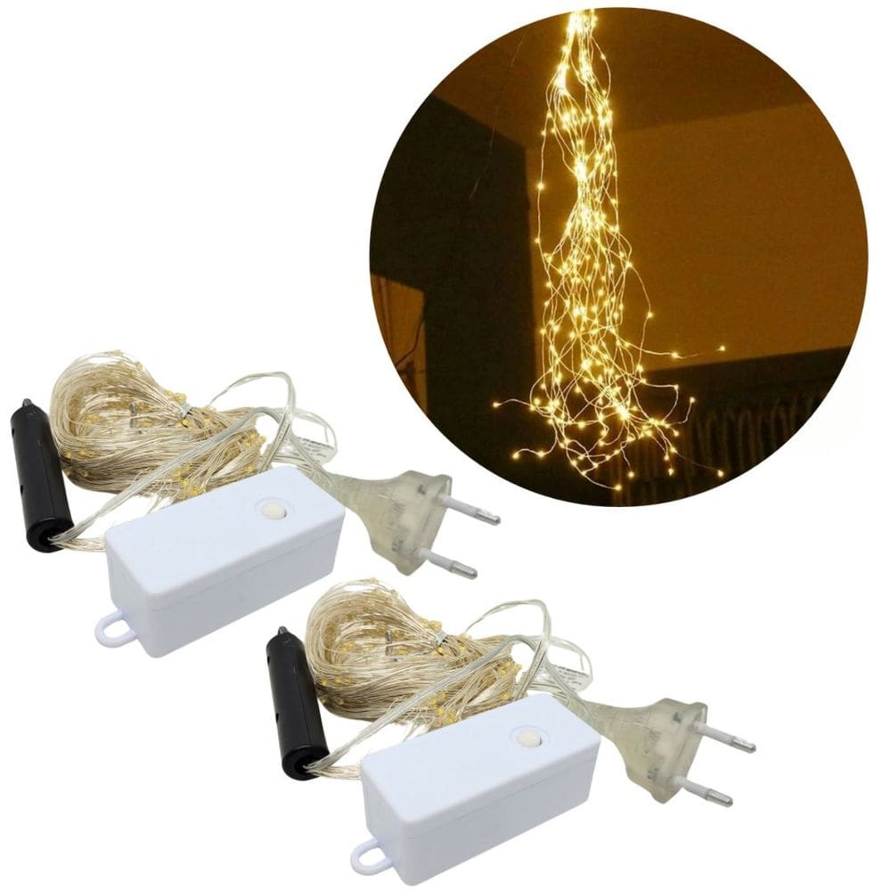 Jogo 2 Pisca Cascata 200 Lâmpadas Chuva de Ouro LED Warm Bivolt - Art Christmas