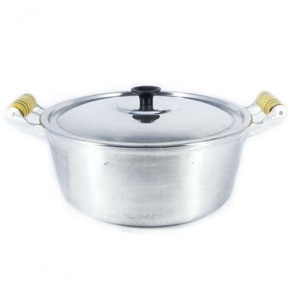 Caçarola Panela Reta Alumínio Polido Alça Madeira 38Cm