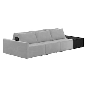 Sofá Ilha Modular Living com Puff 312cm Georgia K04 Veludo Cinza/Preto - Mpozenato