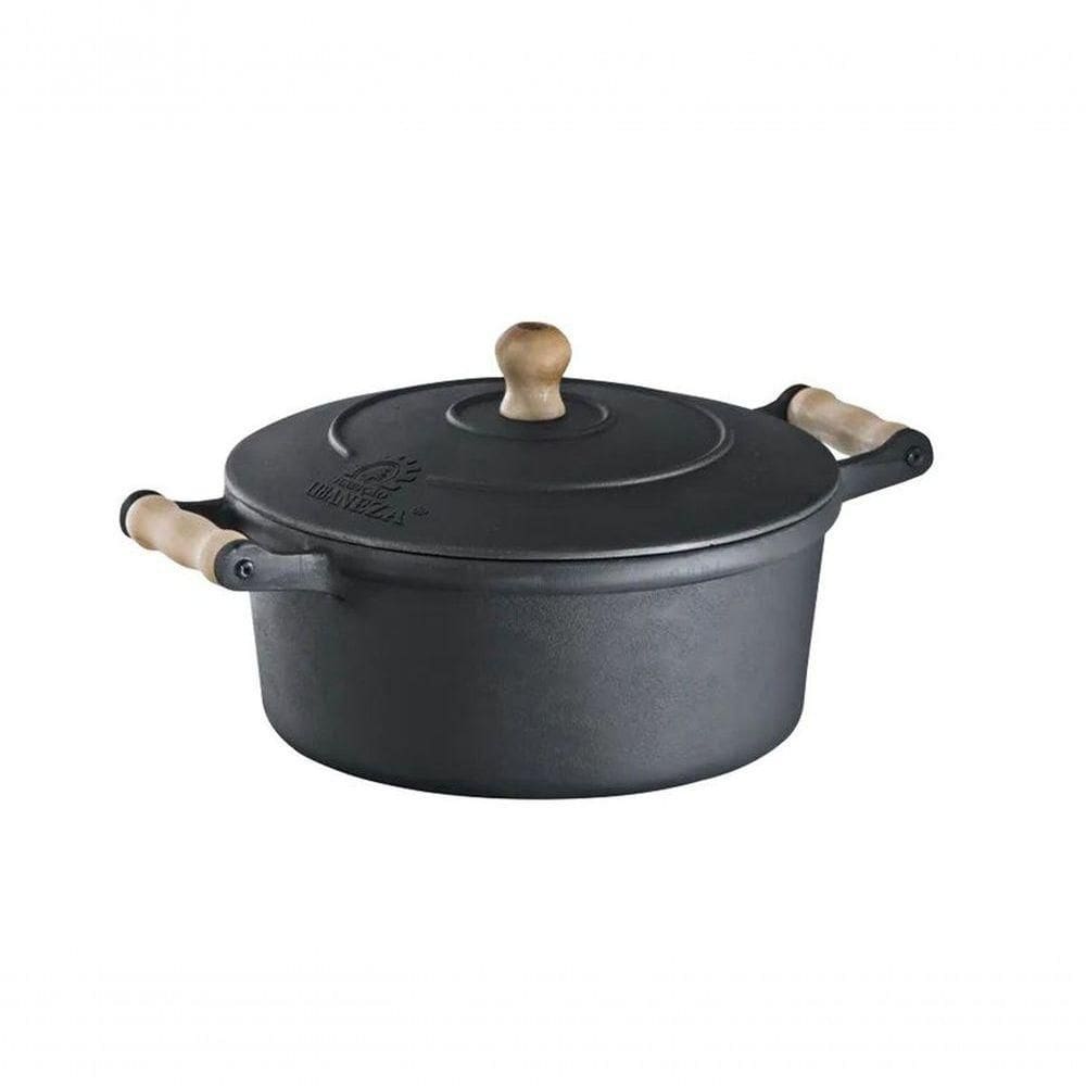 Caçarola Alça De Madeira Tampa De Ferro 3,2 Litros 22Cm