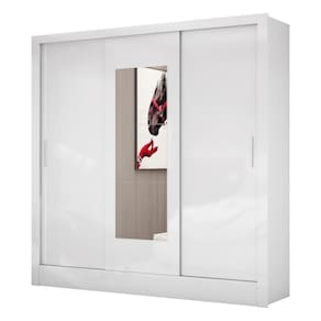 Guarda Roupa Dubai 3 Portas De Correr Com Espelho Central 3 Gavetas Carioca Branco