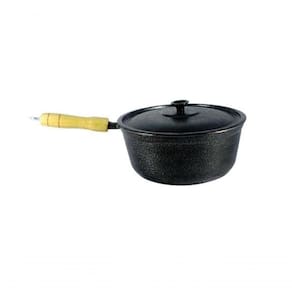 Caçarola De Alumínio Craqueada Cabo De Madeira 24Cm Preto