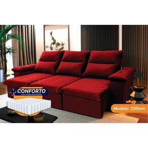 Sofá Retrátil Reclinável Paris 2,30m Suede Velut Vermelho Molas Ensacadas - King House