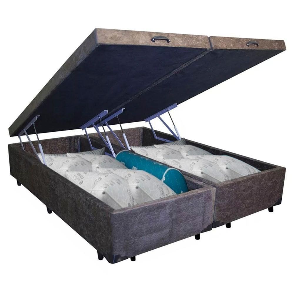 Cama Box Baú King Bipartido Suede Sereneprime Marrom 192x203x44