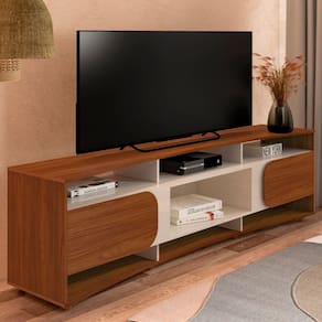 Rack Tv 85 Com 7 Nichos 2 Portas 2 Prateleiras Elegance Cedro / Off White