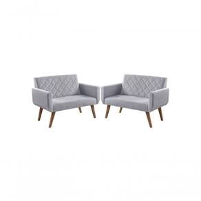 Kit 2 Poltronas 2 Lugares Braço Anabelle Unidecor Cinza