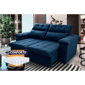 Sofá Retrátil Reclinável Verona 1,80m Suede Velut Azul Molas Ensacadas - King House