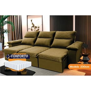 Sofá Retrátil Reclinável Paris 2,30m Suede Velut Bege Molas Ensacadas - King House