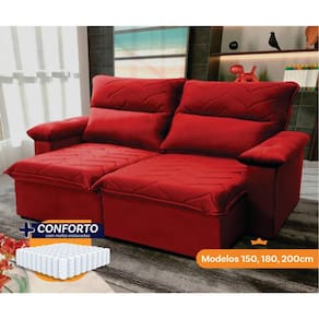 Sofá Retrátil Reclinável Paris 2,00m Suede Velut Vermelho Molas Ensacadas - King House